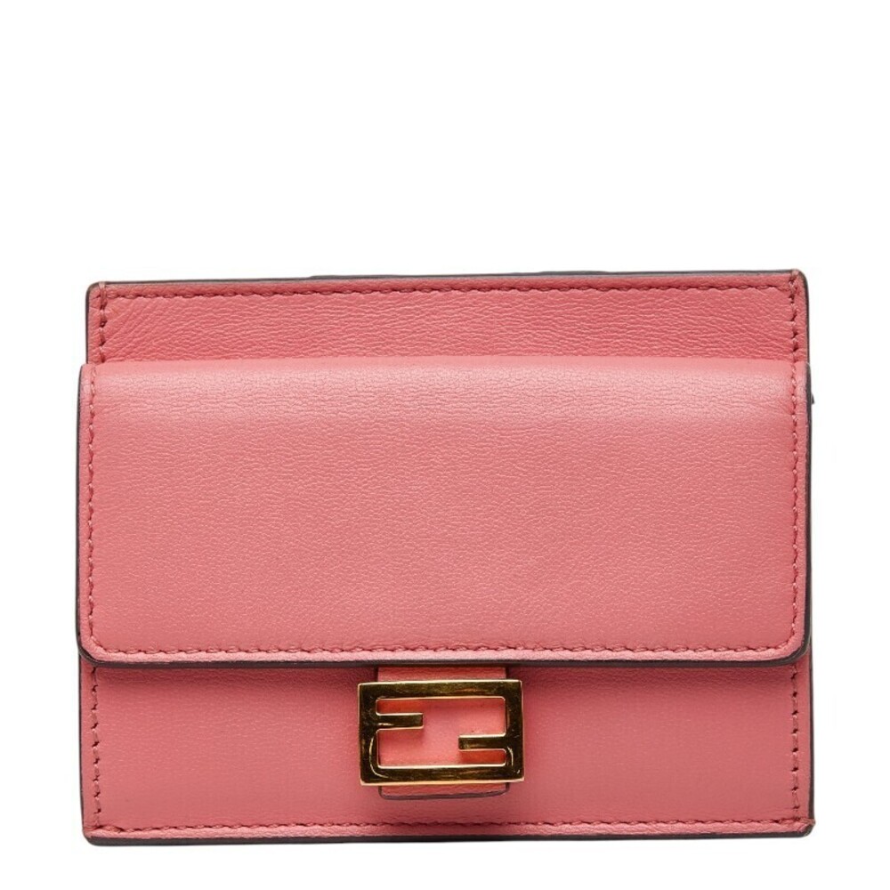 Fendi Baguette Card Case Wallet Coin Purse Pink Leather